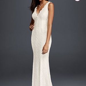 DB Allover Lace V-Neck Sheath Wedding Dress